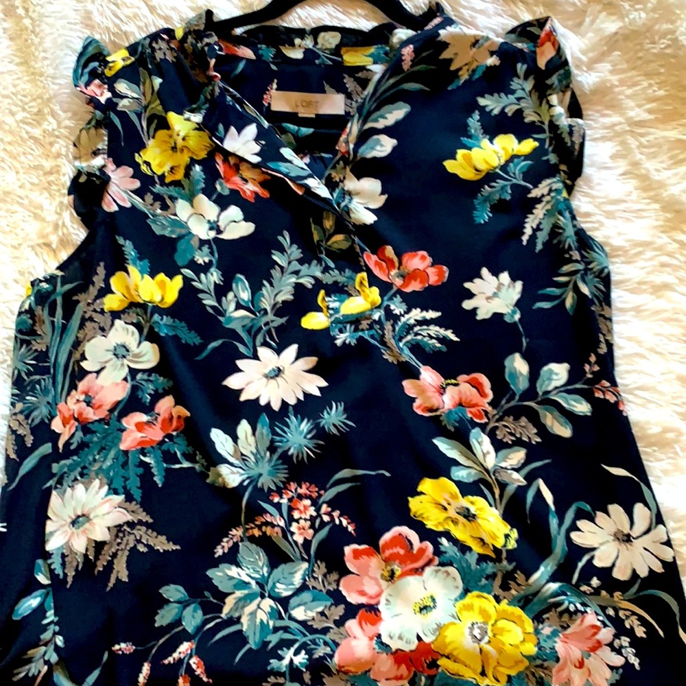 Loft large floral blouse navy